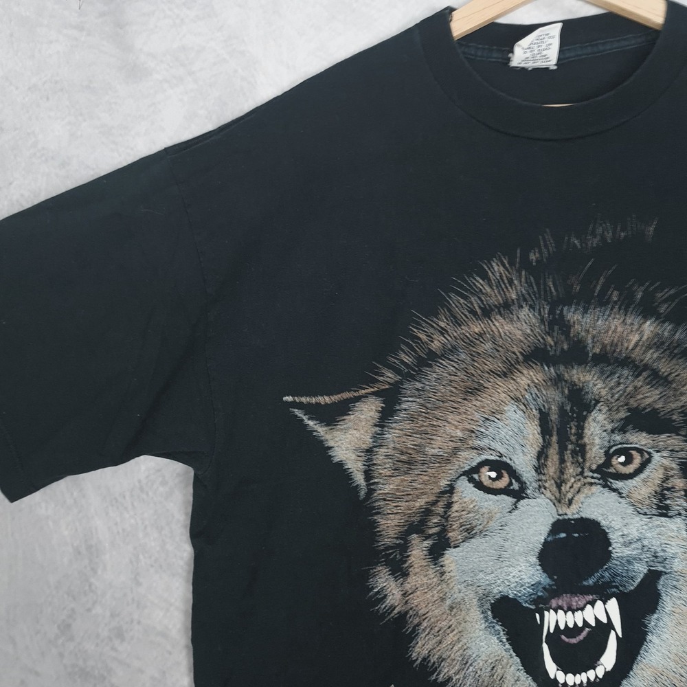 Vintage Rainforest Cafe Shirt Mens XL Black Wolf Animal Graphic Tee Made USA 90s - Picture 3 of 13